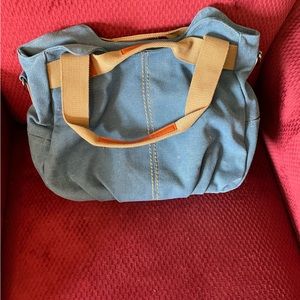 Blue canvas bag.